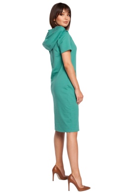 Sukienka midi z kapturem i krótkim rękawem zielona b028