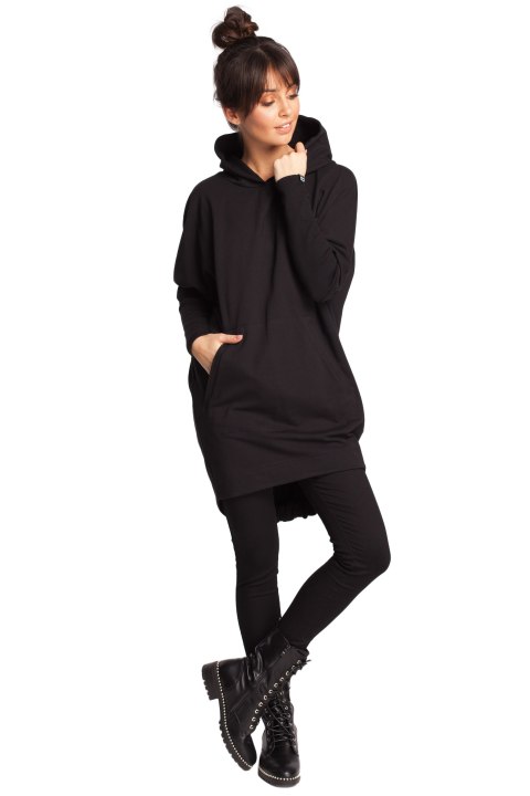 Bluza damska z kapturem i długim zwężonym rękawem czarna B021 Bluza damska z kapturem i długim zwężonym rękawem czarna B021