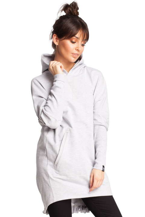 Bluza damska z kapturem i długim zwężonym rękawem popielata B021 Bluza damska z kapturem i długim zwężonym rękawem popielata B021