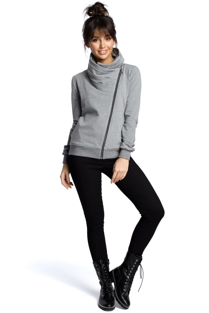 Bluza damska dresowa z kominem zapinana zamkiem na skos szara B071 Bluza damska dresowa z kominem zapinana zamkiem na skos szara B071