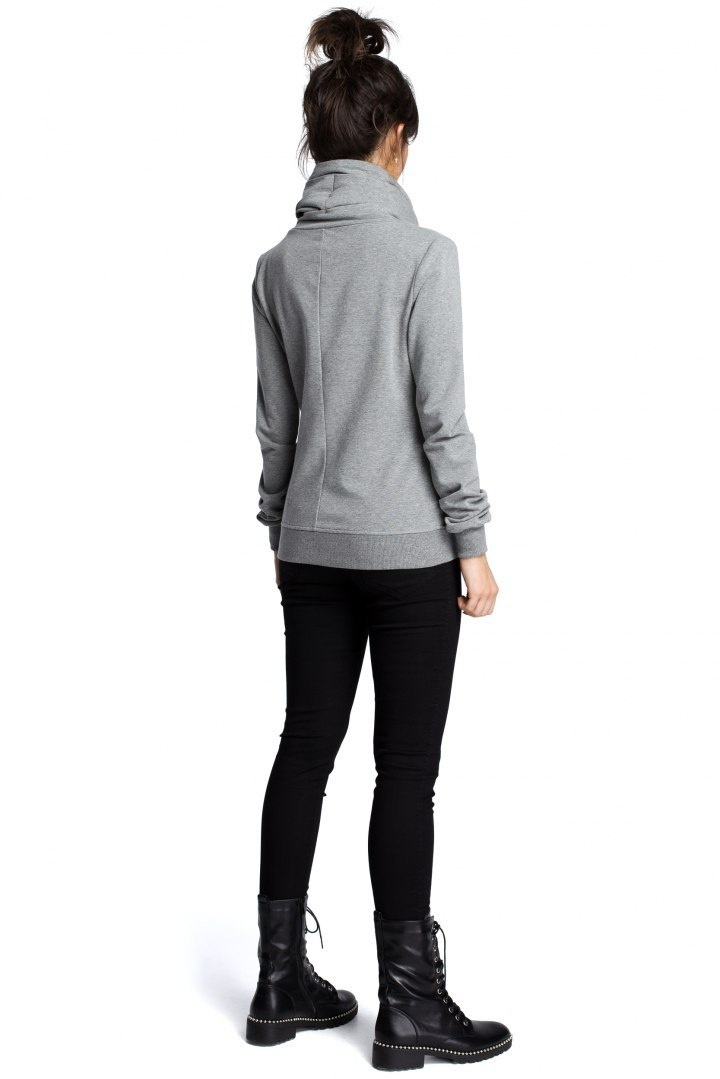 Bluza damska dresowa z kominem zapinana zamkiem na skos szara B071 Bluza damska dresowa z kominem zapinana zamkiem na skos szara B071