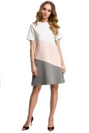 Sukienka mini trzykolorowa z krótkim rękawem brzoskwiniowa me373