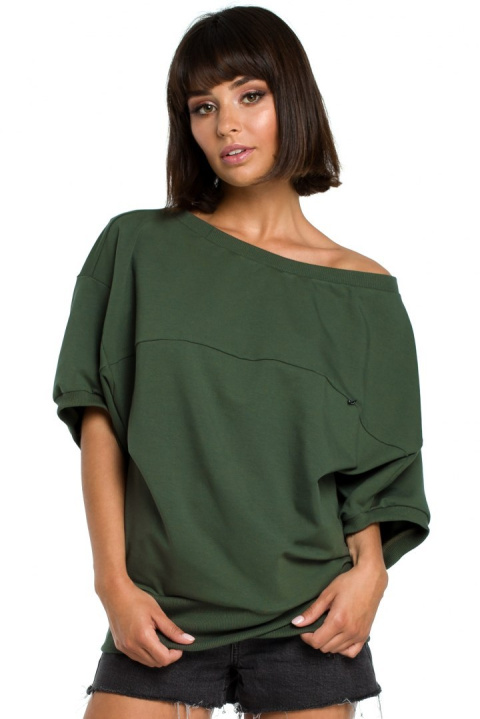 Bluza damska luźna oversize krótki kimonowy rękaw zielona B079 Bluza damska luźna oversize krótki kimonowy rękaw zielona B079