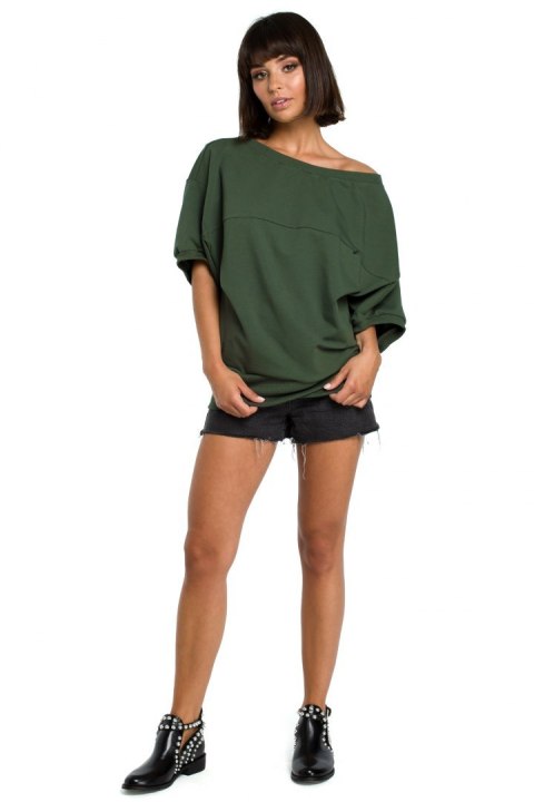 Bluza damska luźna oversize krótki kimonowy rękaw zielona B079 Bluza damska luźna oversize krótki kimonowy rękaw zielona B079