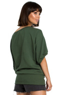 Bluza damska luźna oversize krótki kimonowy rękaw zielona B079