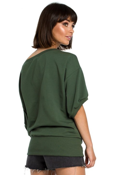 Bluza damska luźna oversize krótki kimonowy rękaw zielona B079 Bluza damska luźna oversize krótki kimonowy rękaw zielona B079