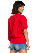 Bluza damska luźna oversize krótki kimonowy rękaw czerwona B079