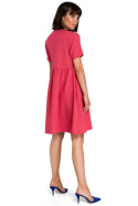 Sukienka letnia mini luźna z krótkim rękawem dekolt V różowa B081