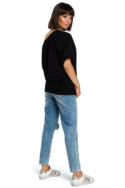 Bluza damska luźna oversize krótki kimonowy rękaw czarna B079 Bluza damska luźna oversize krótki kimonowy rękaw czarna B079