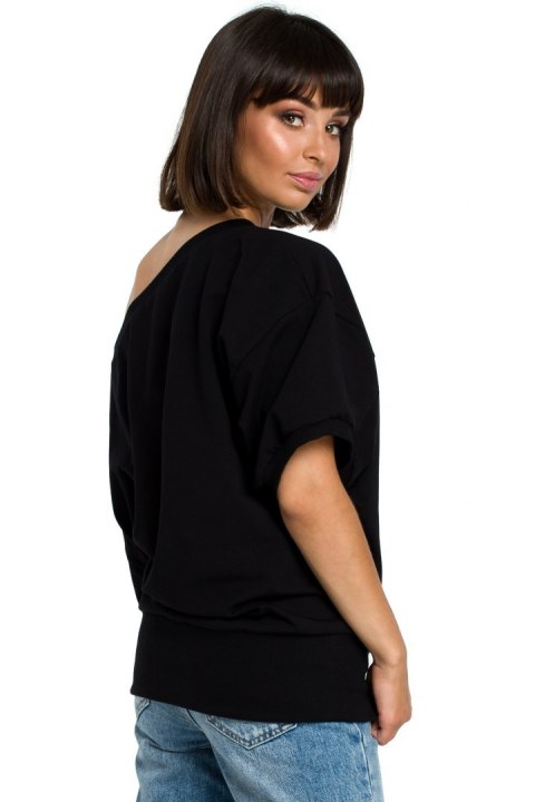 Bluza damska luźna oversize krótki kimonowy rękaw czarna B079 Bluza damska luźna oversize krótki kimonowy rękaw czarna B079