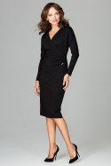 Elegancka sukienka midi z wiskozy z długim rękawem czarna K477