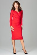 Elegancka sukienka midi z wiskozy z długim rękawem czerwona K477