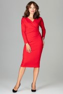 Elegancka sukienka midi z wiskozy z długim rękawem czerwona K477