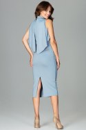 Sukienka dopasowana bez rękawów z doszytą peleryną niebieska K480