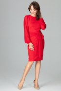 Elegancka sukienka midi z wiskozy z kokardą i długim rękawem czerwona K494