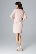Sukienka mini z wiskozą rękawem 3/4 i dekoltem V różowa L004