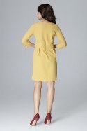 Sukienka mini z wiskozą rękawem 3/4 i dekoltem V żółta L004