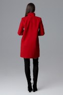 Klasyczny płaszcz damski zapinany dwurzędowy ze stójką czerwony M623