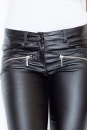 Spodnie damskie obcisłe z wiskozy imitacja skóry czarne M361