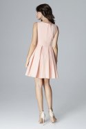 Sukienka mini rozkloszowana bez rękawów dopasowana góra różowa L006