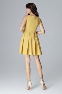 Sukienka mini rozkloszowana bez rękawów dopasowana góra żółta L006