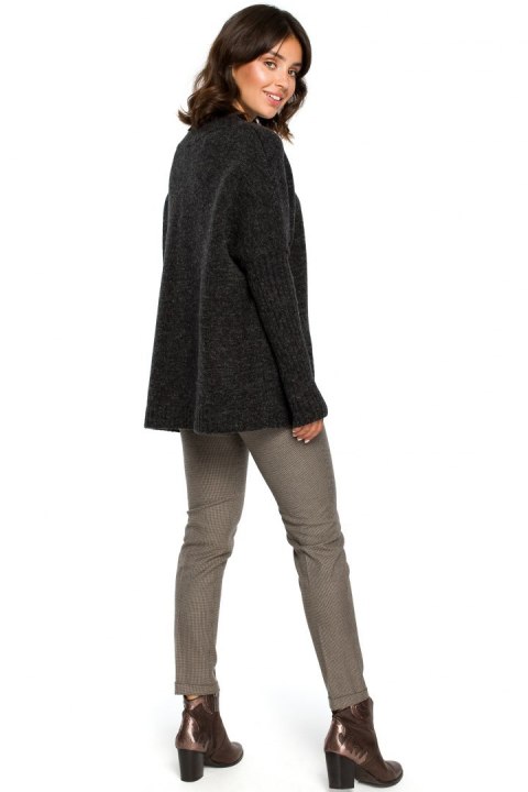 Sweter damski luźny oversize gruby ze ściągaczem antracytowy BK009 Sweter damski luźny oversize gruby ze ściągaczem antracytowy BK009