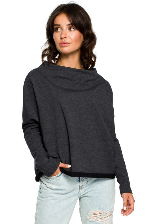 Bluza damska dresowa oversize z dekoltem V z tyłu grafitowa B094 Bluza damska dresowa oversize z dekoltem V z tyłu grafitowa B094