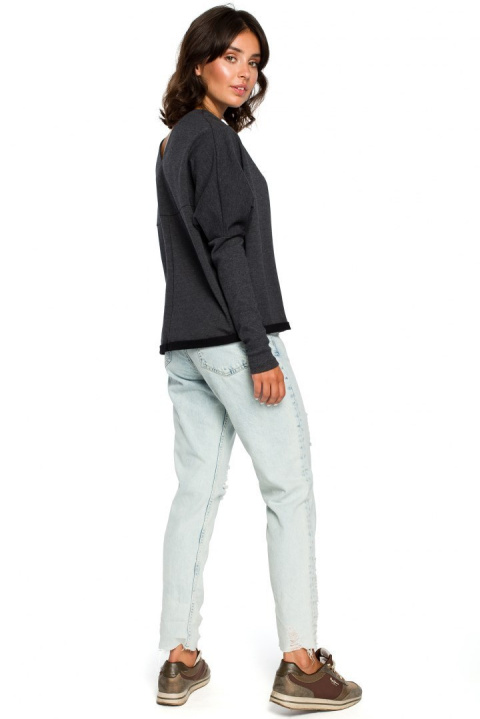 Bluza damska dresowa oversize z dekoltem V z tyłu grafitowa B094 Bluza damska dresowa oversize z dekoltem V z tyłu grafitowa B094