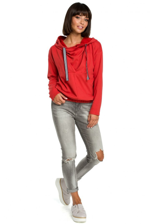 Bluza damska z kapturem i zakładką czerwona B088 Bluza damska z kapturem i zakładką czerwona B088