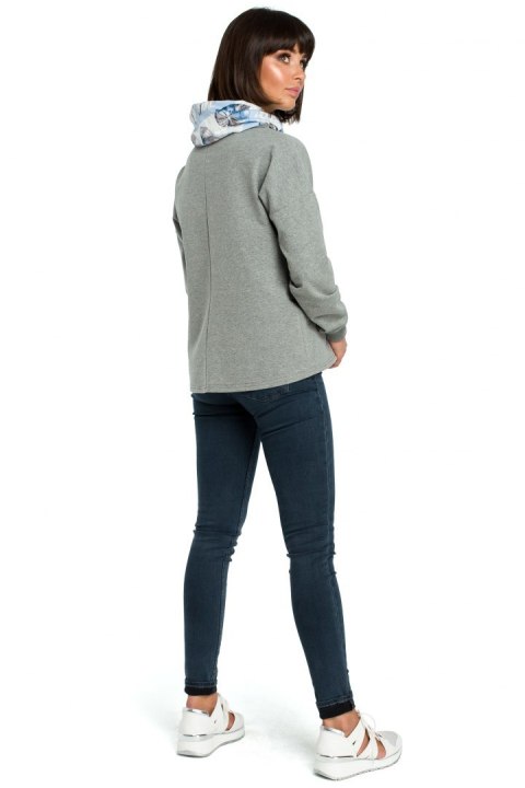 Bluza damska dresowa z wysokim kołnierzem we wzór szara B084 Bluza damska dresowa z wysokim kołnierzem we wzór szara B084