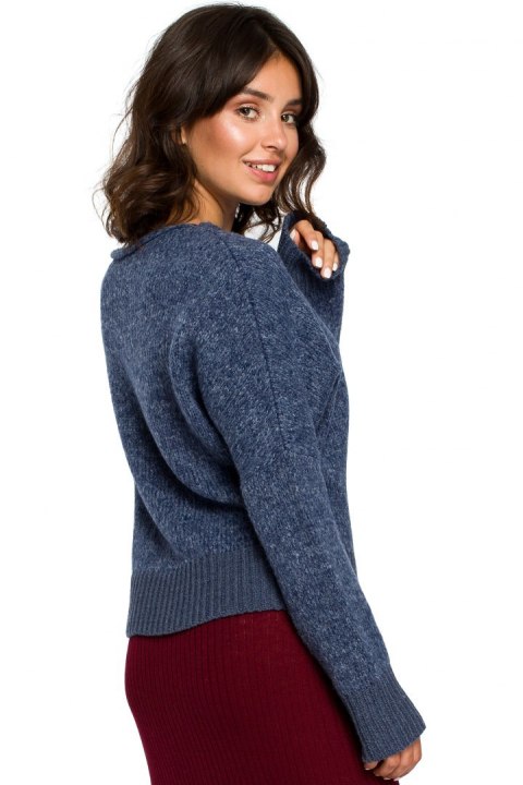 Sweter damski o kimonowych rękawach niebieski BK015 Sweter damski o kimonowych rękawach niebieski BK015
