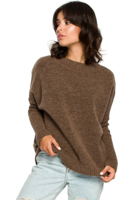 Sweter damski luźny oversize gruby ze ściągaczem karmelowy BK009