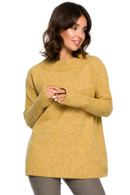 Sweter damski luźny oversize gruby ze ściągaczem musztardowy BK009