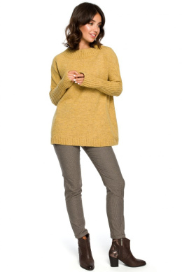 Sweter damski luźny oversize gruby ze ściągaczem musztardowy BK009