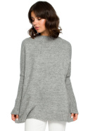 Sweter damski luźny oversize gruby ze ściągaczem szary BK009