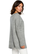 Sweter damski luźny oversize gruby ze ściągaczem szary BK009