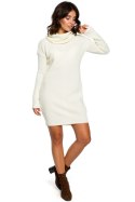 Swetrowa sukienka mini z golfem waflowy splot długi rękaw ecru BK010