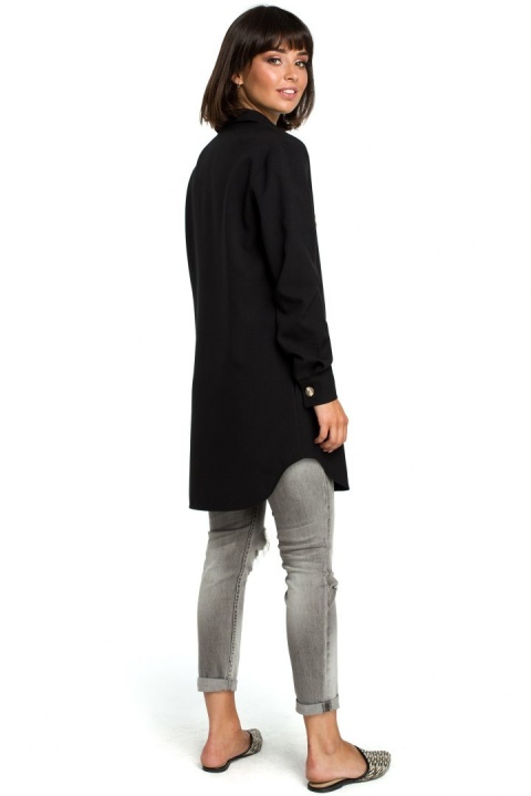 Tunika koszulowa mini oversize z długim rękawem zapinana czarna B086 Tunika koszulowa mini oversize z długim rękawem zapinana czarna B086
