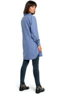 Tunika koszulowa mini oversize z długim rękawem zapinana niebieska B086
