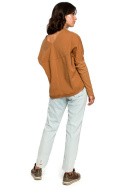 Bluza damska dresowa oversize z dekoltem V z tyłu karmelowa B094