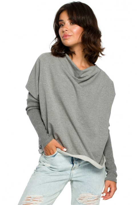 Bluza damska dresowa oversize z dekoltem V z tyłu szara B094 Bluza damska dresowa oversize z dekoltem V z tyłu szara B094