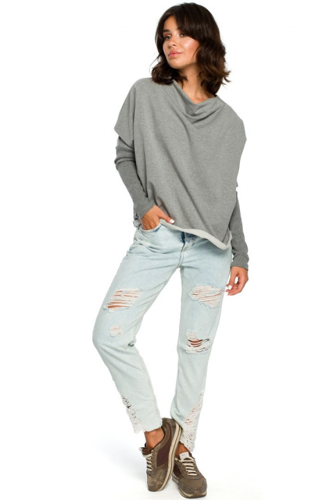 Bluza damska dresowa oversize z dekoltem V z tyłu szara B094 Bluza damska dresowa oversize z dekoltem V z tyłu szara B094