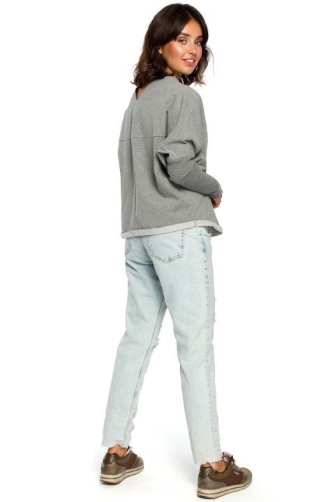 Bluza damska dresowa oversize z dekoltem V z tyłu szara B094 Bluza damska dresowa oversize z dekoltem V z tyłu szara B094