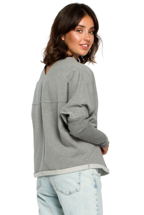 Bluza damska dresowa oversize z dekoltem V z tyłu szara B094 Bluza damska dresowa oversize z dekoltem V z tyłu szara B094
