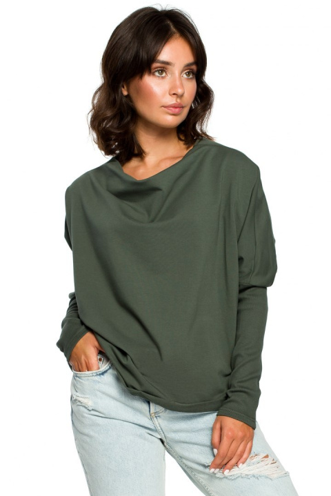 Bluza damska dresowa oversize z dekoltem V z tyłu zielona B094 Bluza damska dresowa oversize z dekoltem V z tyłu zielona B094