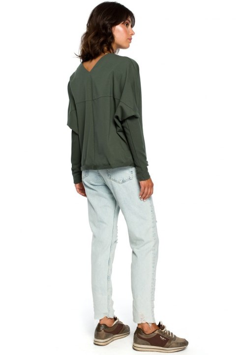 Bluza damska dresowa oversize z dekoltem V z tyłu zielona B094 Bluza damska dresowa oversize z dekoltem V z tyłu zielona B094