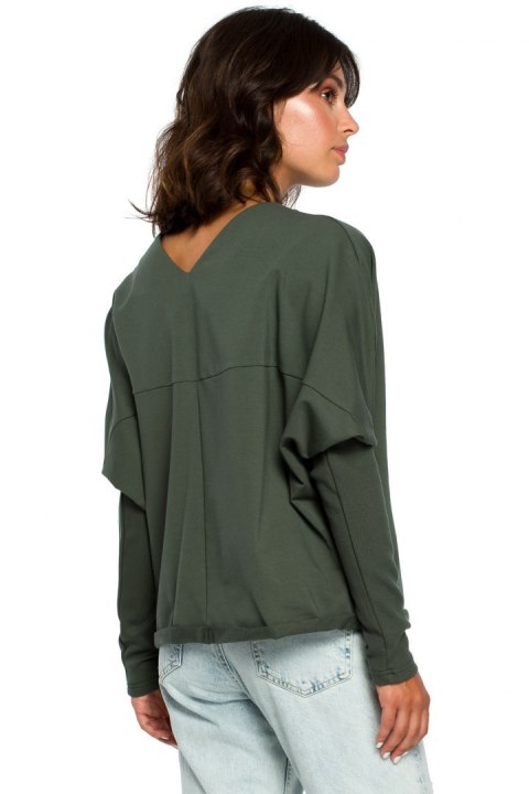 Bluza damska dresowa oversize z dekoltem V z tyłu zielona B094 Bluza damska dresowa oversize z dekoltem V z tyłu zielona B094