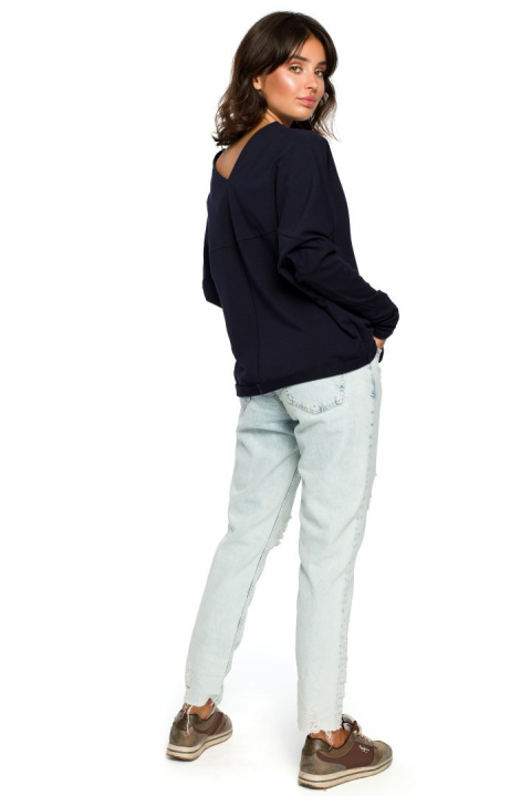 Bluza damska dresowa oversize z dekoltem V z tyłu granatowa B094 Bluza damska dresowa oversize z dekoltem V z tyłu granatowa B094