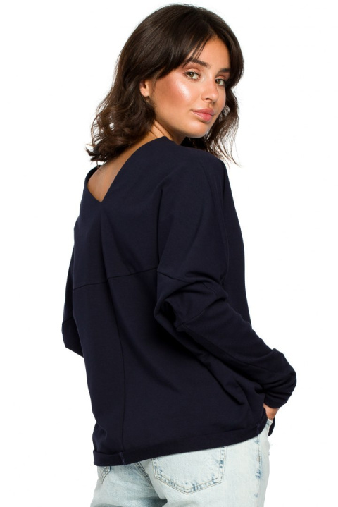 Bluza damska dresowa oversize z dekoltem V z tyłu granatowa B094 Bluza damska dresowa oversize z dekoltem V z tyłu granatowa B094