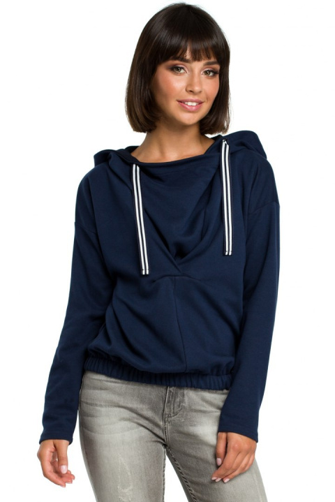 Bluza damska z kapturem i zakładką granatowa B088 Bluza damska z kapturem i zakładką granatowa B088